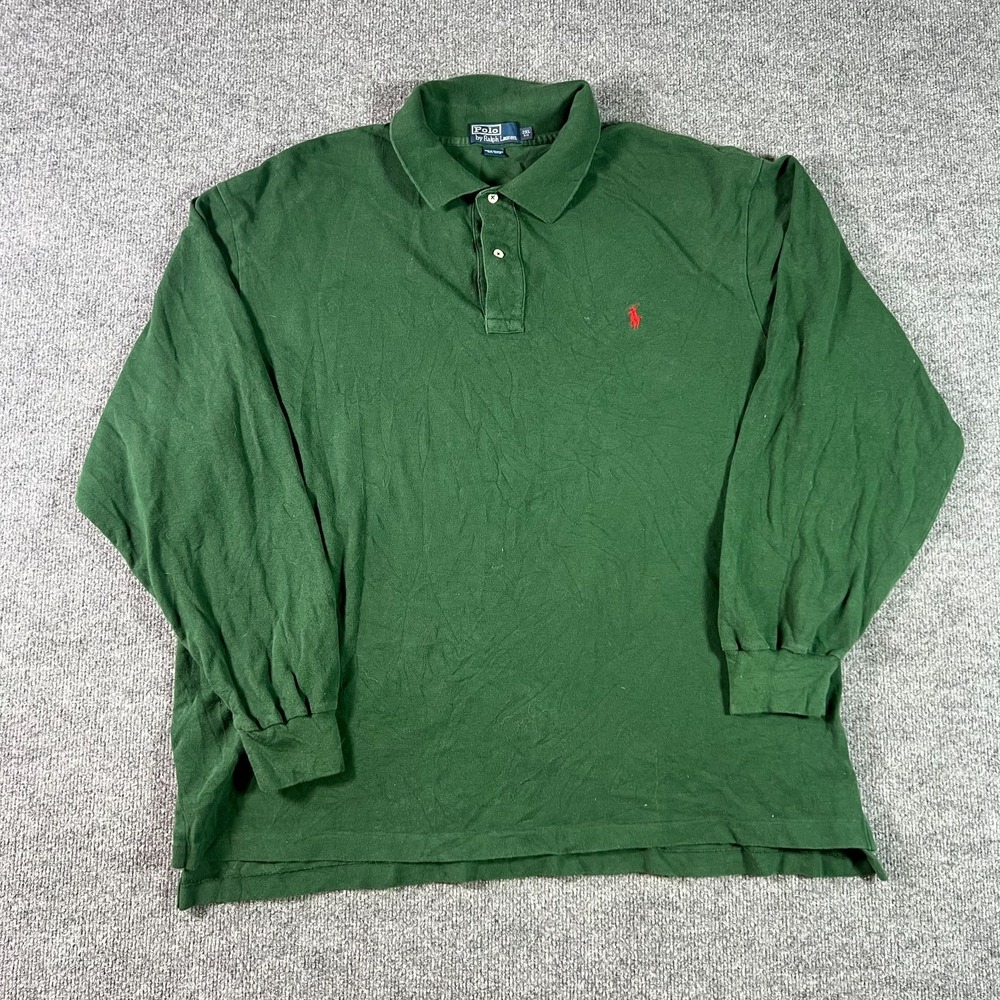 Polo Ralph Lauren Polo Shirt Mens 2XL Big Green Long Sleeve Cotton Pony Logo
